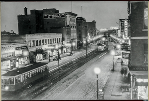 City of Edmonton Jasper Avenue 1930 showing two streetcars, and many new street lights