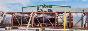 Alsthom 500kV CT secured within its shipping crate before securing to concrete pedastel