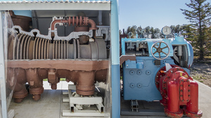 Steam turbine high pressure rotor and the bearing, governor and main oil pump pedestal.
