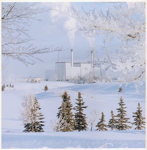Frosty winter photo of Edmonton Power Cloverbar Generating Station