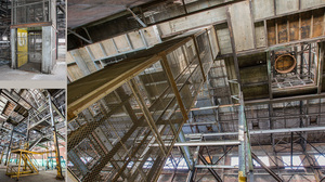 wire cage around elevator shaft